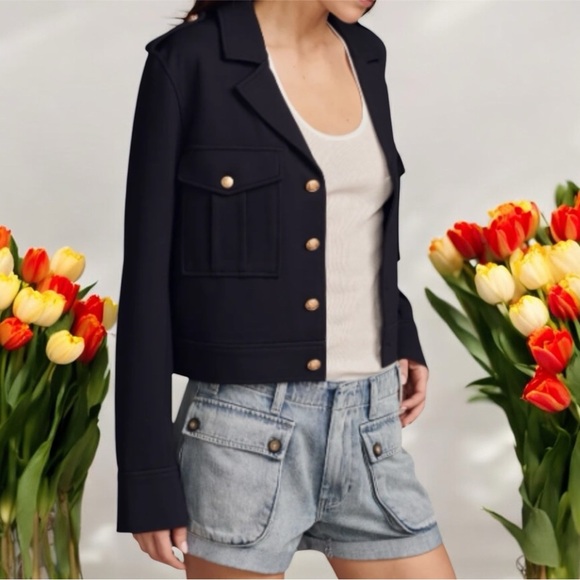 Lucky Brand NWT Women’s Cropped Ponte Jacket Navy Blue Large - Picture 2 of 6